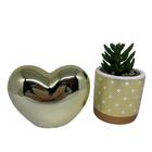 Kit Decorativo Cachepô Geométrico E Coração Dourado