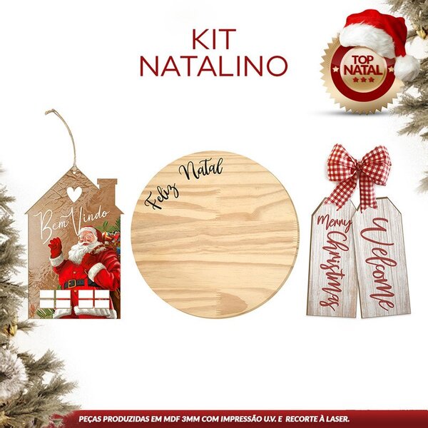 Kit Decorativo De Natal Tábua De Mesa E Placas De Porta