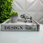 Kit Decorativo Livro Design + Vaso Cinza + Elefante Prata