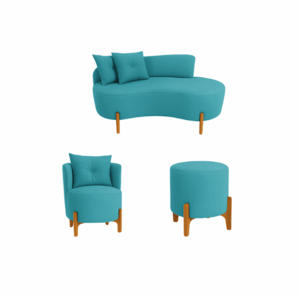 Kit Decorativo Sofá Curvo Orgânico + 01 Puff E Poltrona Luna