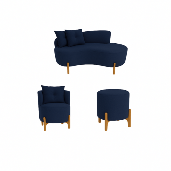 Kit Decorativo Sofá Curvo Orgânico + 01 Puff E Poltrona Luna