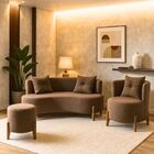 Kit Decorativo Sofá Curvo Orgânico + 01 Puff E Poltrona Luna