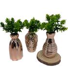 Kit Decorativo Três Vasinhos Rose Gold Com Planta Artificial