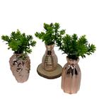 Kit Decorativo Três Vasinhos Rose Gold Com Planta Artificial