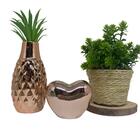 Kit Decorativo Vaso De Corda, Coração Rose Gold E Vaso 3d