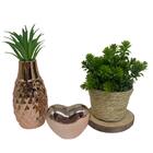 Kit Decorativo Vaso De Corda, Coração Rose Gold E Vaso 3d