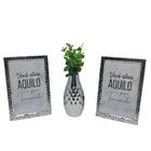 Kit Decorativo Vaso Geométrico E Dois Porta Retrato Prateado