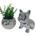 Kit Decorativo Vaso Trabalhado 3d Prata E Bulldog Médio