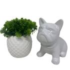Kit Decorativo Vaso Trabalhado E Bulldog Grande Branco