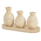 Kit Decorativo Vasos Em Madeira Com Bandeja 4 Peças
