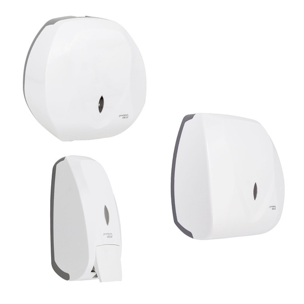 Kit com Porta Papel Toalha 500 Folhas, Porta Sabonete Líquido 800ml e Porta Papel Higiênico Branco Velox Premisse