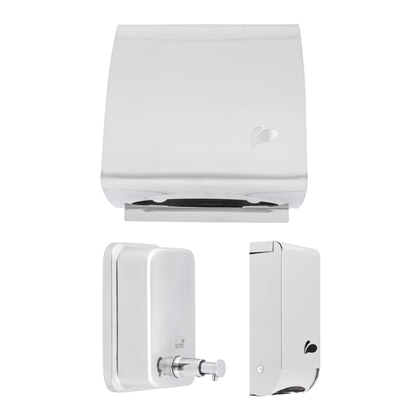 Kit com Porta Papel Toalha, Porta Sabonete Líquido 500ml e Porta Papel Higiênico Folha Aço Inox Biovis