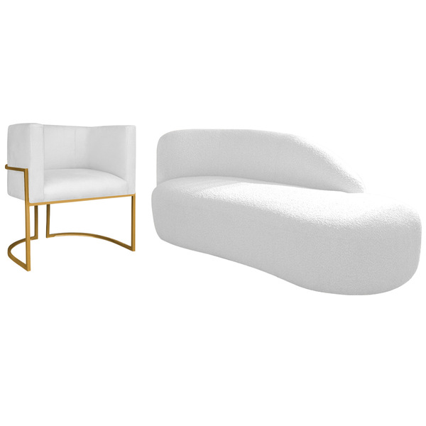 Kit Divã Luna 140cm Lado Direito E 01 Poltrona Base De Ferro