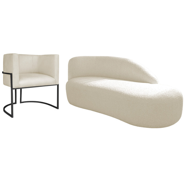 Kit Divã Luna 140cm Lado Direito E 01 Poltrona Base De Ferro