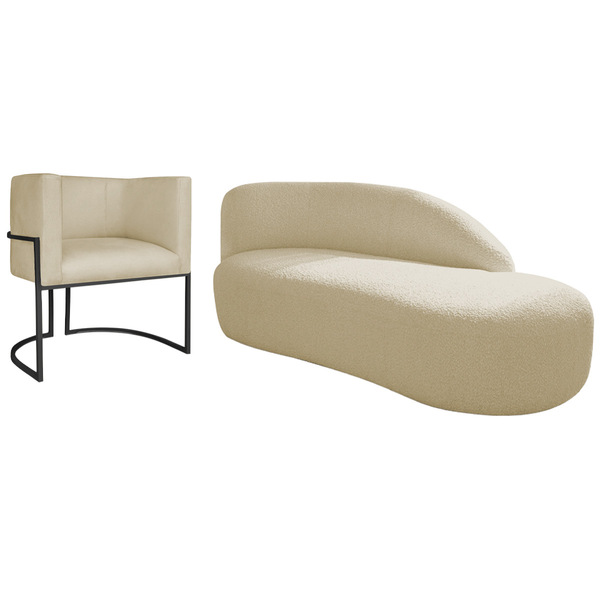 Kit Divã Luna 140cm Lado Direito E 01 Poltrona Base De Ferro