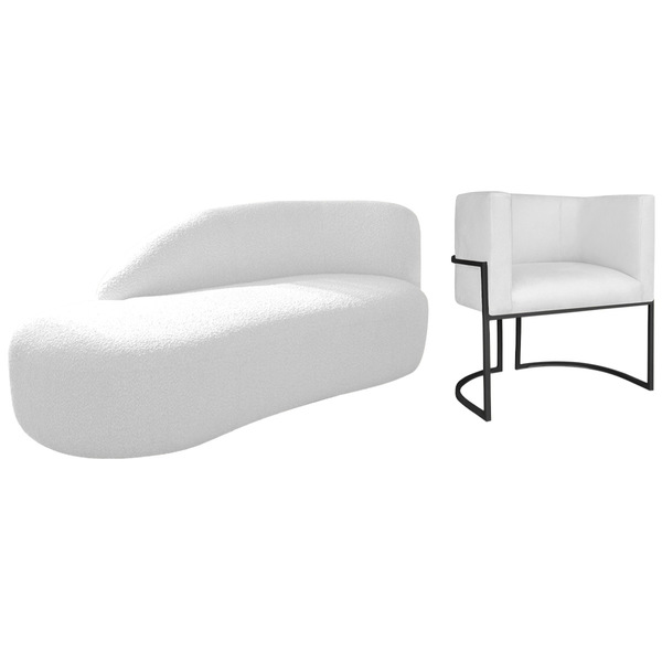 Kit Divã Luna 140cm Lado Esquerdo E 01 Poltrona Base De Ferro