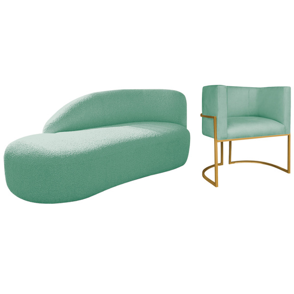 Kit Divã Luna 140cm Lado Esquerdo E 01 Poltrona Base De Ferro