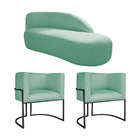 Kit Divã Luna 160cm Lado Direito E 02 Poltronas Base De Ferro