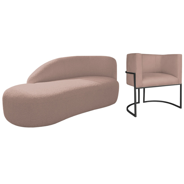 Kit Divã Luna 160cm Lado Esquerdo E 01 Poltrona Base De Ferro