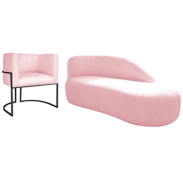 Kit Divã Luna 185cm Lado Direito E 01 Poltrona Base De Ferro