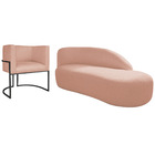 Kit Divã Luna 185cm Lado Direito E 01 Poltrona Base De Ferro