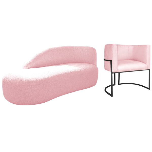 Kit Divã Luna 185cm Lado Esquerdo E 01 Poltrona Base De Ferro