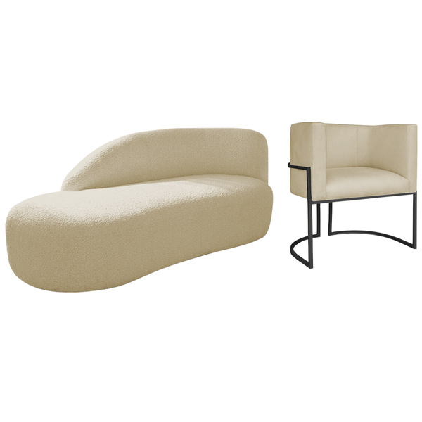 Kit Divã Luna 185cm Lado Esquerdo E 01 Poltrona Base De Ferro