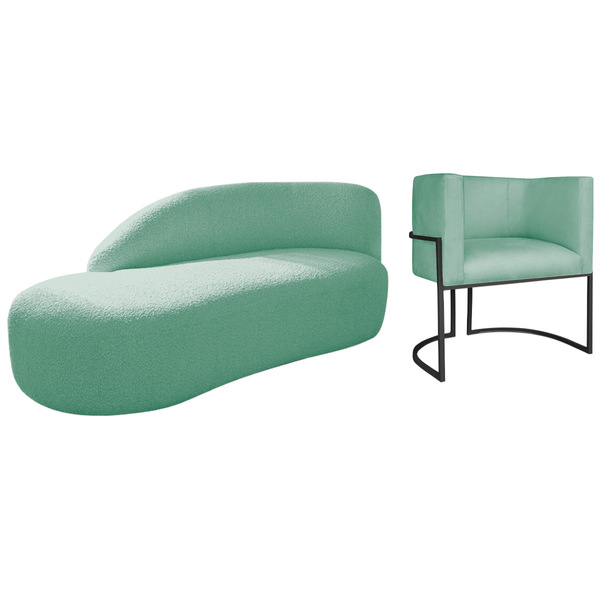 Kit Divã Luna 185cm Lado Esquerdo E 01 Poltrona Base De Ferro