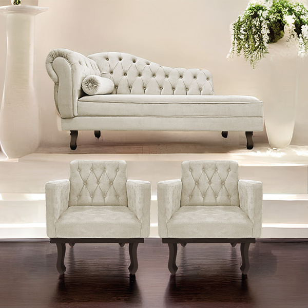 Kit Diva Recamier Diana 130cm Lado Direito E 02 Poltronas Cla