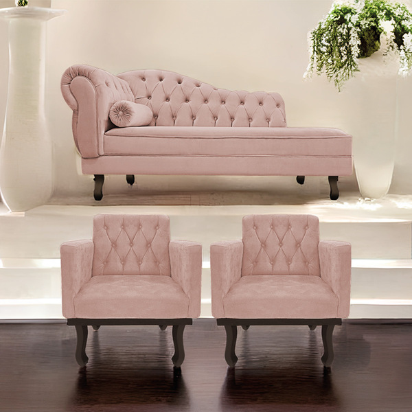 Kit Diva Recamier Diana 140cm Lado Direito E 02 Poltronas Cla