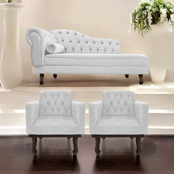 Kit Diva Recamier Diana 140cm Lado Direito E 02 Poltronas Cla