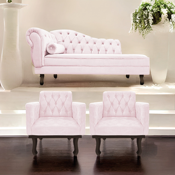 Kit Diva Recamier Diana 140cm Lado Direito E 02 Poltronas Cla