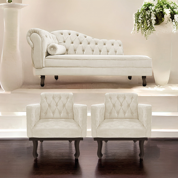 Kit Diva Recamier Diana 140cm Lado Direito E 02 Poltronas Cla