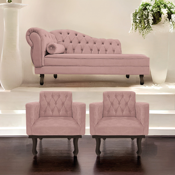 Kit Diva Recamier Diana 160cm Lado Direito E 02 Poltronas Cla