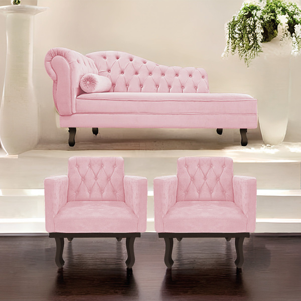 Kit Diva Recamier Diana 185cm Lado Direito E 02 Poltronas Cla