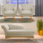 Kit Diva Recamier Vanessa 140cm Lado Direito E 02 Poltronas L