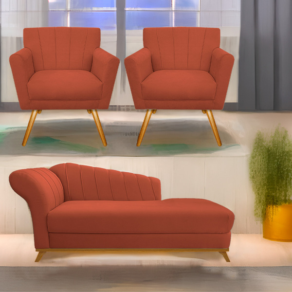 Kit Diva Recamier Vanessa 140cm Lado Direito E 02 Poltronas L