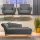 Kit Diva Recamier Vanessa 140cm Lado Direito E 02 Poltronas L