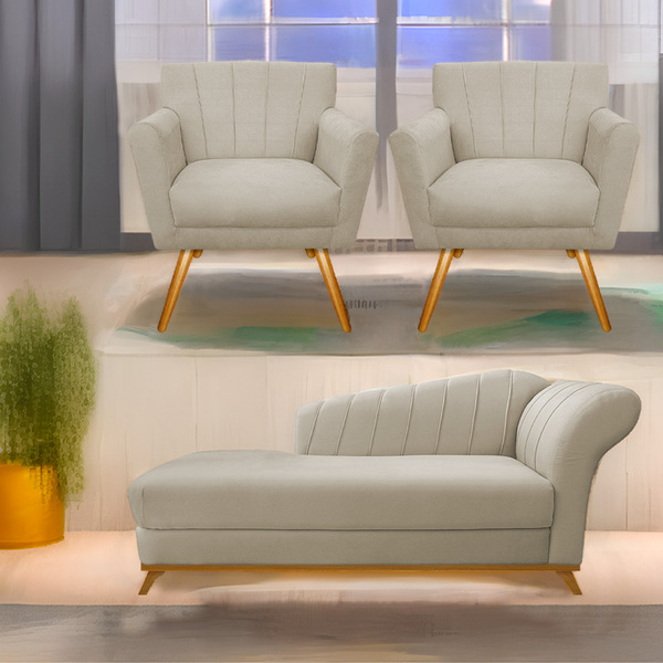 Kit Diva Recamier Vanessa 140cm Lado Esquerdo E 02 Poltronas