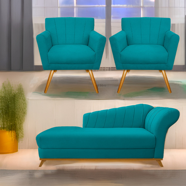 Kit Diva Recamier Vanessa 140cm Lado Esquerdo E 02 Poltronas