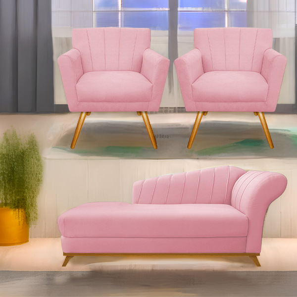 Kit Diva Recamier Vanessa 140cm Lado Esquerdo E 02 Poltronas