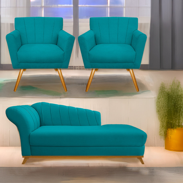 Kit Diva Recamier Vanessa 160cm Lado Direito E 02 Poltronas L