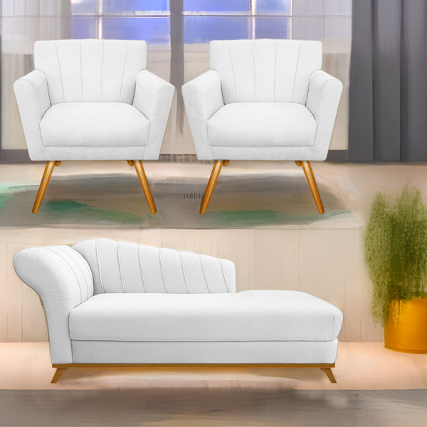 Kit Diva Recamier Vanessa 160cm Lado Direito E 02 Poltronas L