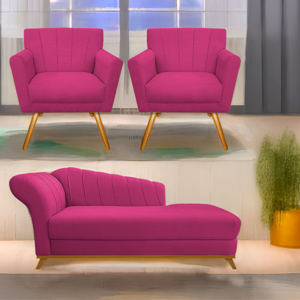 Kit Diva Recamier Vanessa 160cm Lado Direito E 02 Poltronas L