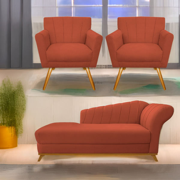 Kit Diva Recamier Vanessa 160cm Lado Esquerdo E 02 Poltronas