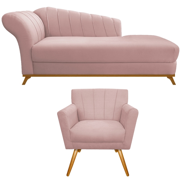 Kit Diva Recamier Vanessa 185cm Lado Direito E 01 Poltrona La