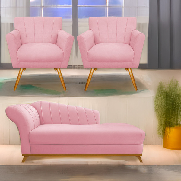 Kit Diva Recamier Vanessa 185cm Lado Direito E 02 Poltronas L