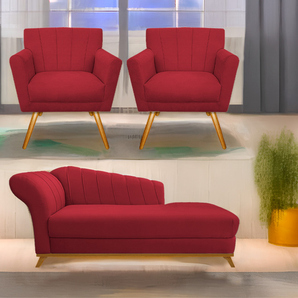 Kit Diva Recamier Vanessa 185cm Lado Direito E 02 Poltronas L