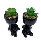 Kit Dois Vasos Bob Em Cerâmica Com Suculenta Artificial