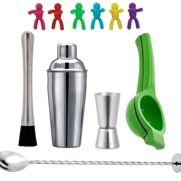 Kit Drink Barman Coqueteleira E Marcador De Copos Color 6 Peç
